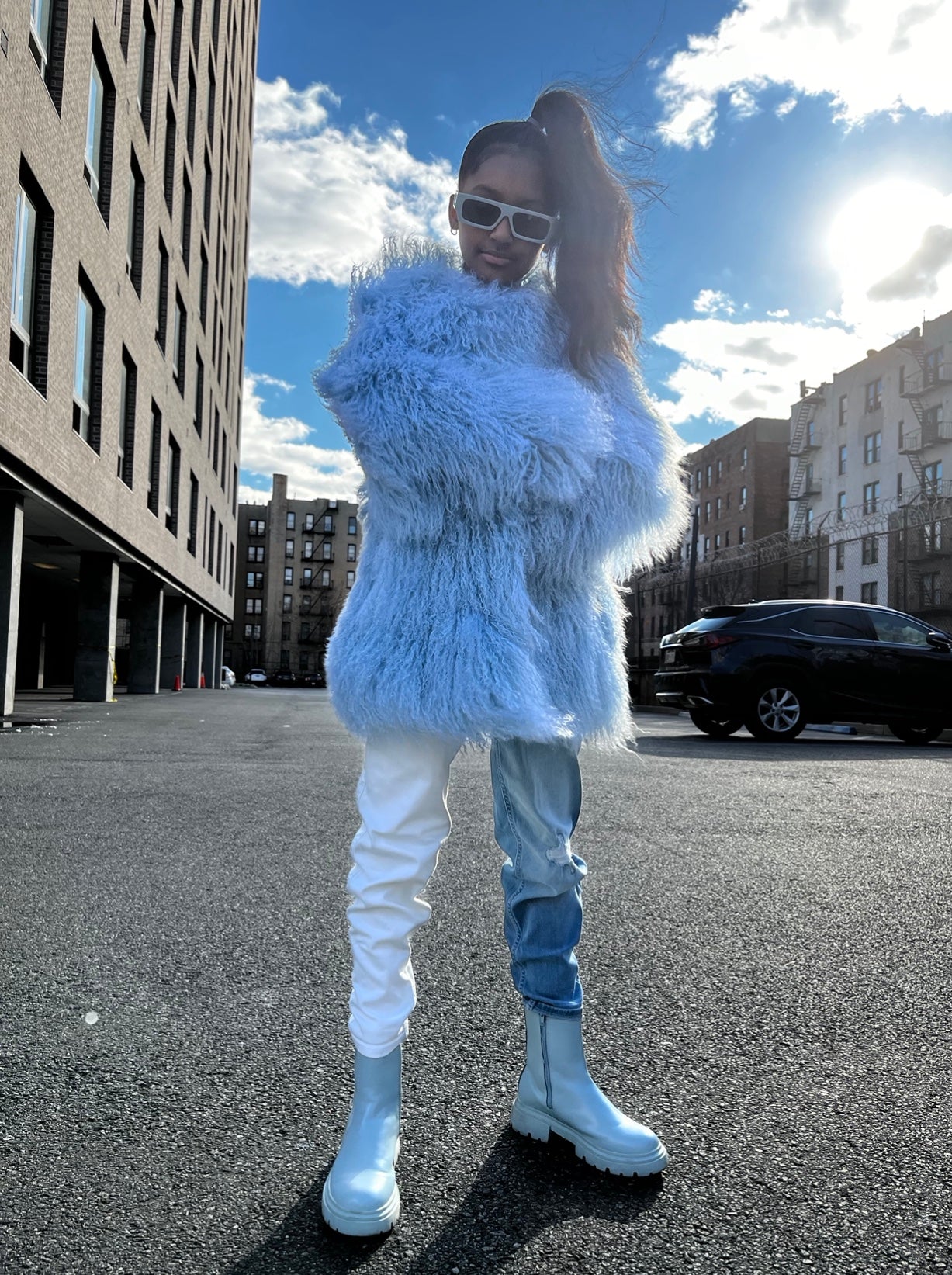 Blue Sky Mongolian fur coat